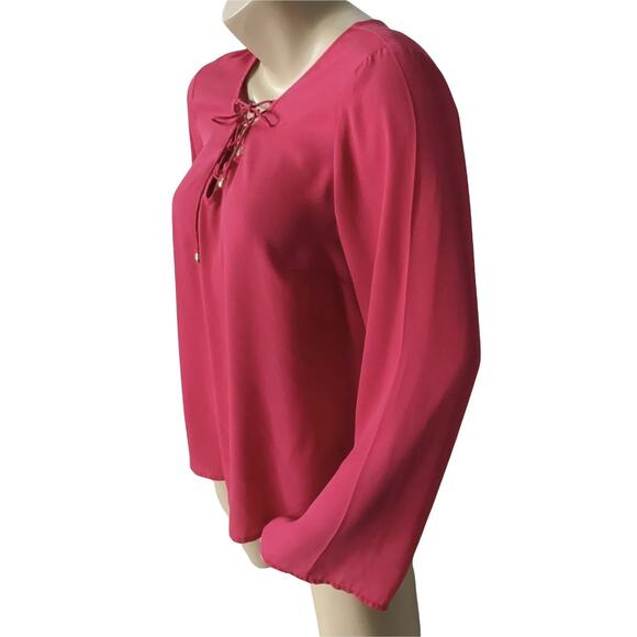 INC Womens Size 12 Pink Long Sleeve Lace Up Front 100% Polyester Blouse Shirt - Picture 2 of 5